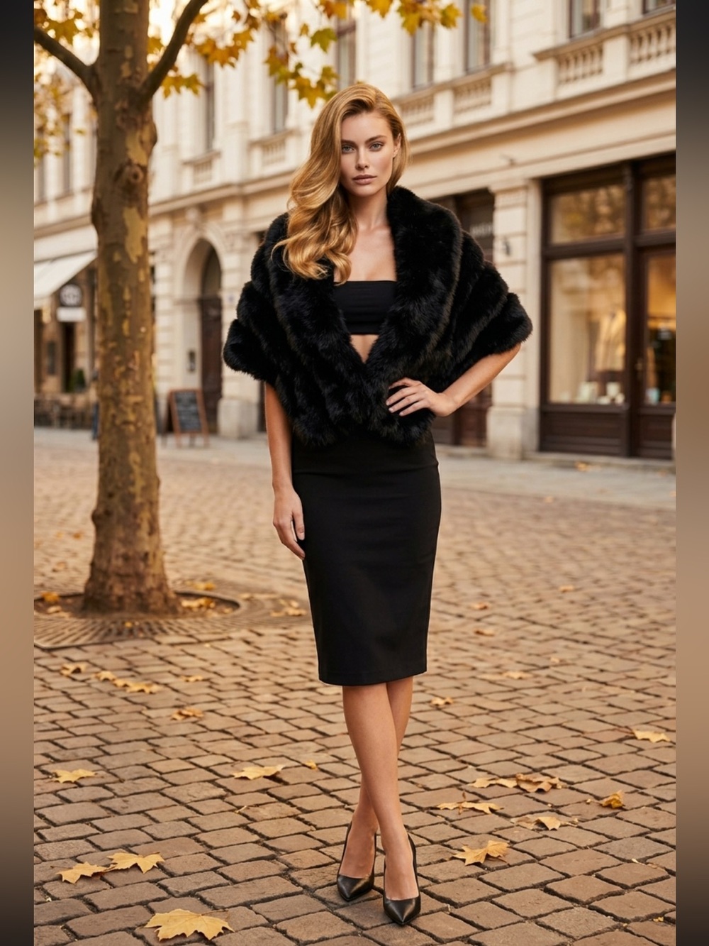 Elegant Black Faux Fur Shawl Wrap